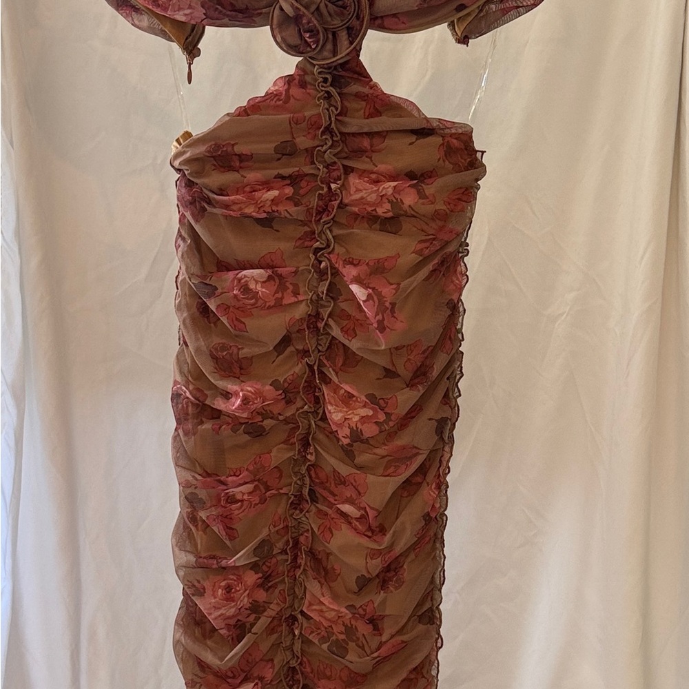 Oh Polly Floral Midi Dress - Red and Brown - Picture 5 of 5